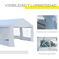 Outsunny Carpa De Jardín Cochera Gazebo 4x4m Pergola Cenador Pabellón 4 Paneles Laterales 4 Ventanas Para Fiesta Eventos Bodas Acero PE Blanco 13 Outsunny Carpa De Jardín Cochera Gazebo 4x4m Pergola Cenador Pabellón 4 Paneles Laterales 4 Ventanas Para Fiesta Eventos Bodas Acero PE Blanco -OUTSUNNY TIENDA e53aa25317b82566161ed4d8a495e07f16c97772 367feecdcbd04d7483c535fd772cbbd9