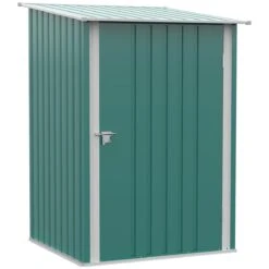 Outsunny Caseta De Jardín 0,92 M² 100x103x160 Cm Cobertizo Exterior De Acero Galvanizado Con Puerta Cerradura Y Techo Inclinado Para Almacenamiento De Herramientas Verde