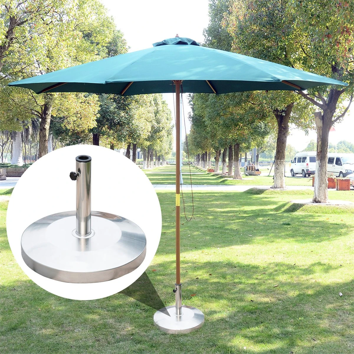 Outsunny Base Para Sombrilla De Jardín Acero Inoxidable Peso Neto 25kg Soporte Pie Para Parasol Apto Para Postes De Φ34mm/Φ38mm/Φ48mm Para Jardín Patio Color Plateado 4 Outsunny Base Para Sombrilla De Jardín Acero Inoxidable Peso Neto 25kg Soporte Pie Para Parasol Apto Para Postes De Φ34mm/Φ38mm/Φ48mm Para Jardín Patio Color Plateado - Imagen 2