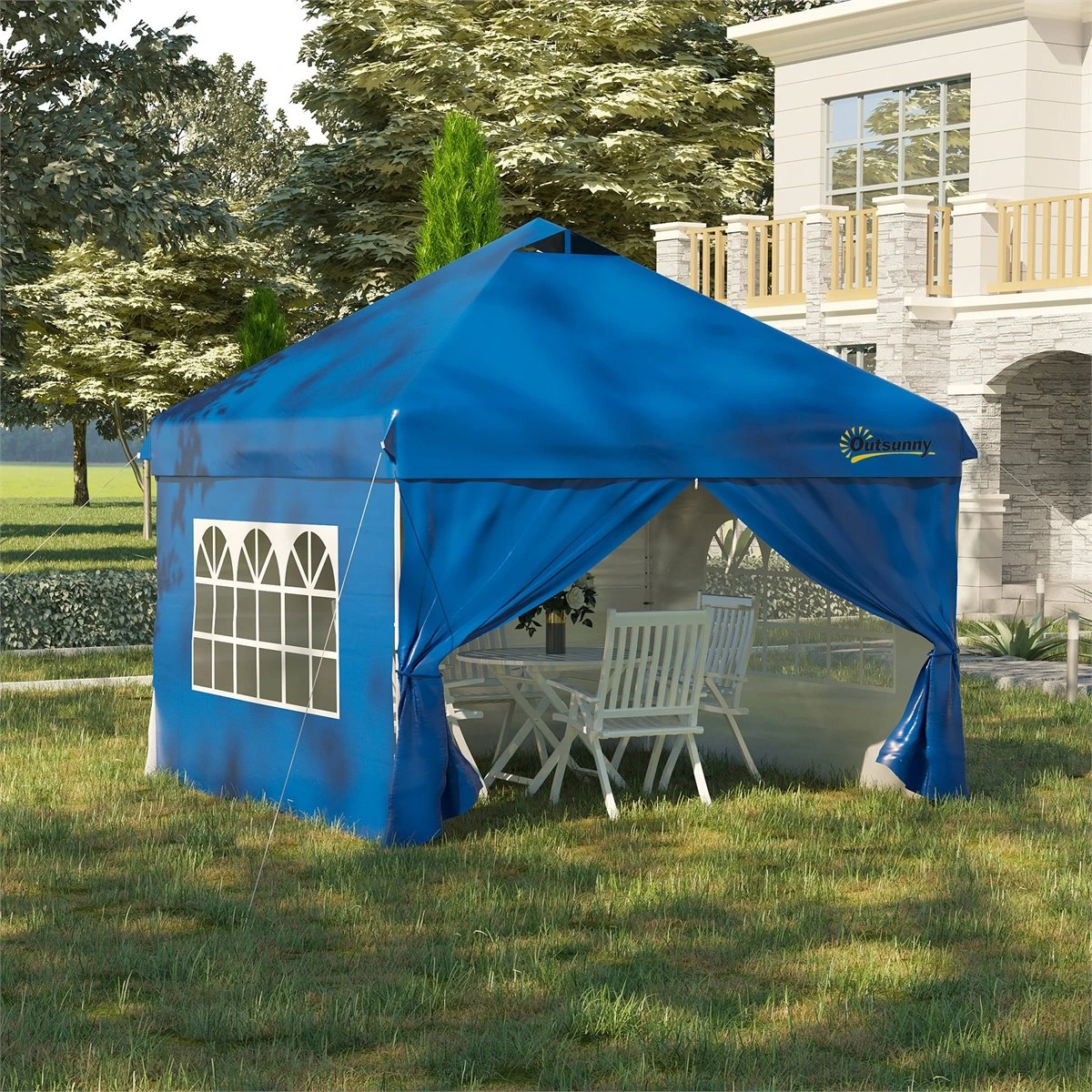 Outsunny Carpa Plegable 3x3 M Con Altura Ajustable De 3 Niveles Cenador De Jardín Con 4 Paredes Extraíbles 2 Ventanas 4 Sacos De Arena Y Bolsa De Transporte Para Camping Azul 4 Outsunny Carpa Plegable 3x3 M Con Altura Ajustable De 3 Niveles Cenador De Jardín Con 4 Paredes Extraíbles 2 Ventanas 4 Sacos De Arena Y Bolsa De Transporte Para Camping Azul - Imagen 2