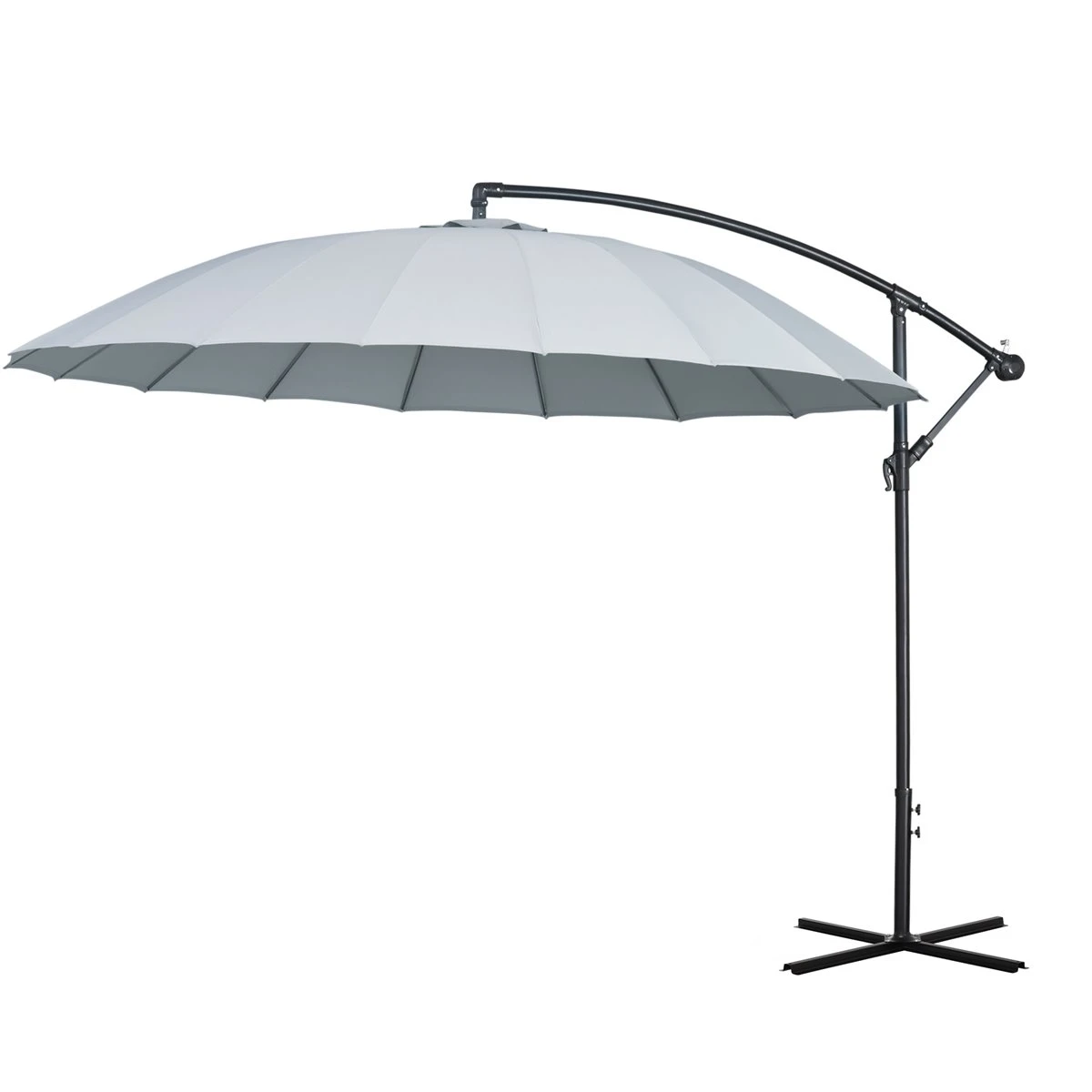 Outsunny Sombrilla Ø300 Cm Parasol De Jardín Con Manivela Manual 18 Costillas Y Base Cruzada Gris 3 Outsunny Sombrilla Ø300 Cm Parasol De Jardín Con Manivela Manual 18 Costillas Y Base Cruzada Gris