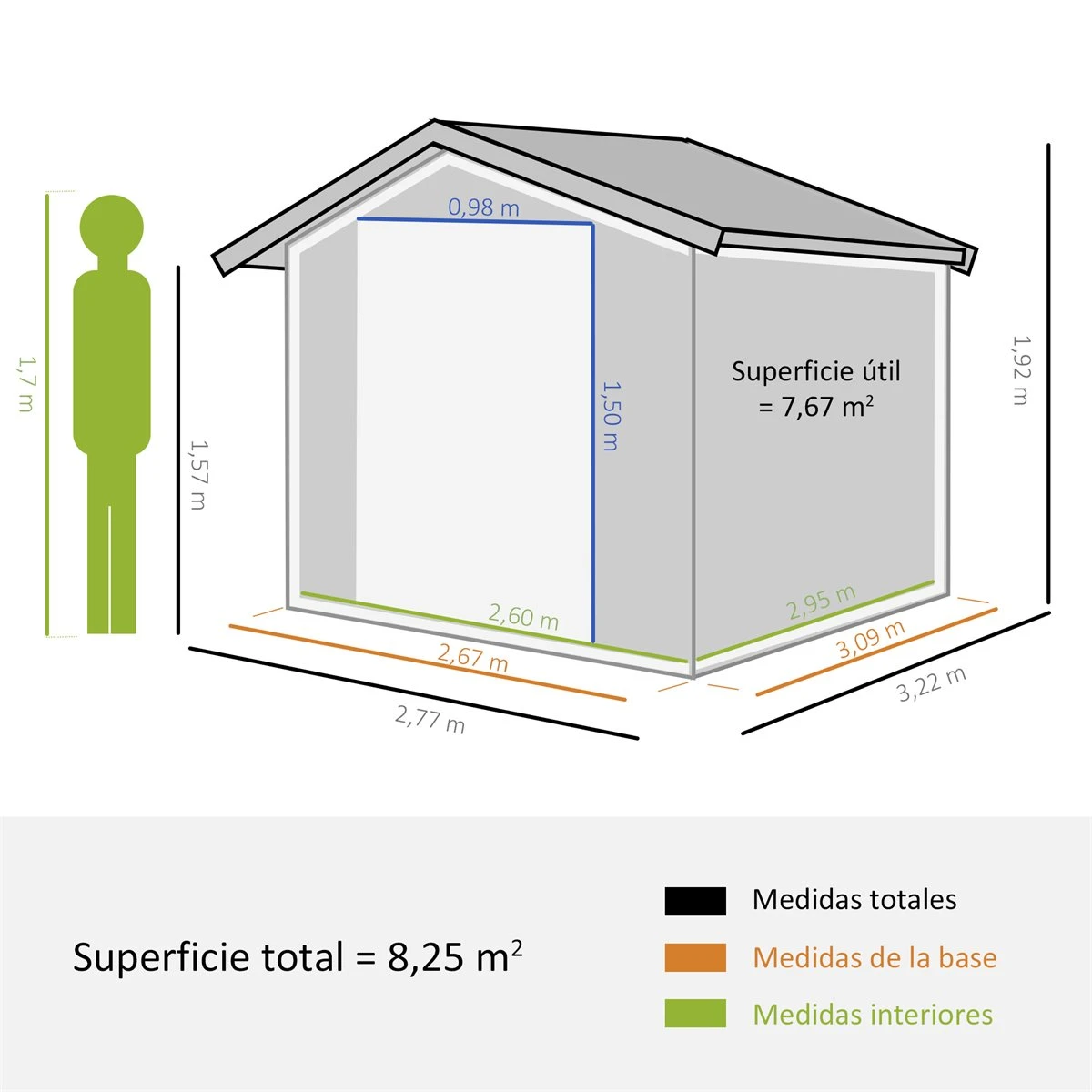 Outsunny Cobertizo De Jardín 322x277x192 Cm Base De 8,25 M² Caseta De Exterior Metálica Para Almacenamiento De Herramientas Con 2 Puertas Correderas Y 4 Ventanas Gris 5 Outsunny Cobertizo De Jardín 322x277x192 Cm Base De 8,25 M² Caseta De Exterior Metálica Para Almacenamiento De Herramientas Con 2 Puertas Correderas Y 4 Ventanas Gris - Imagen 3