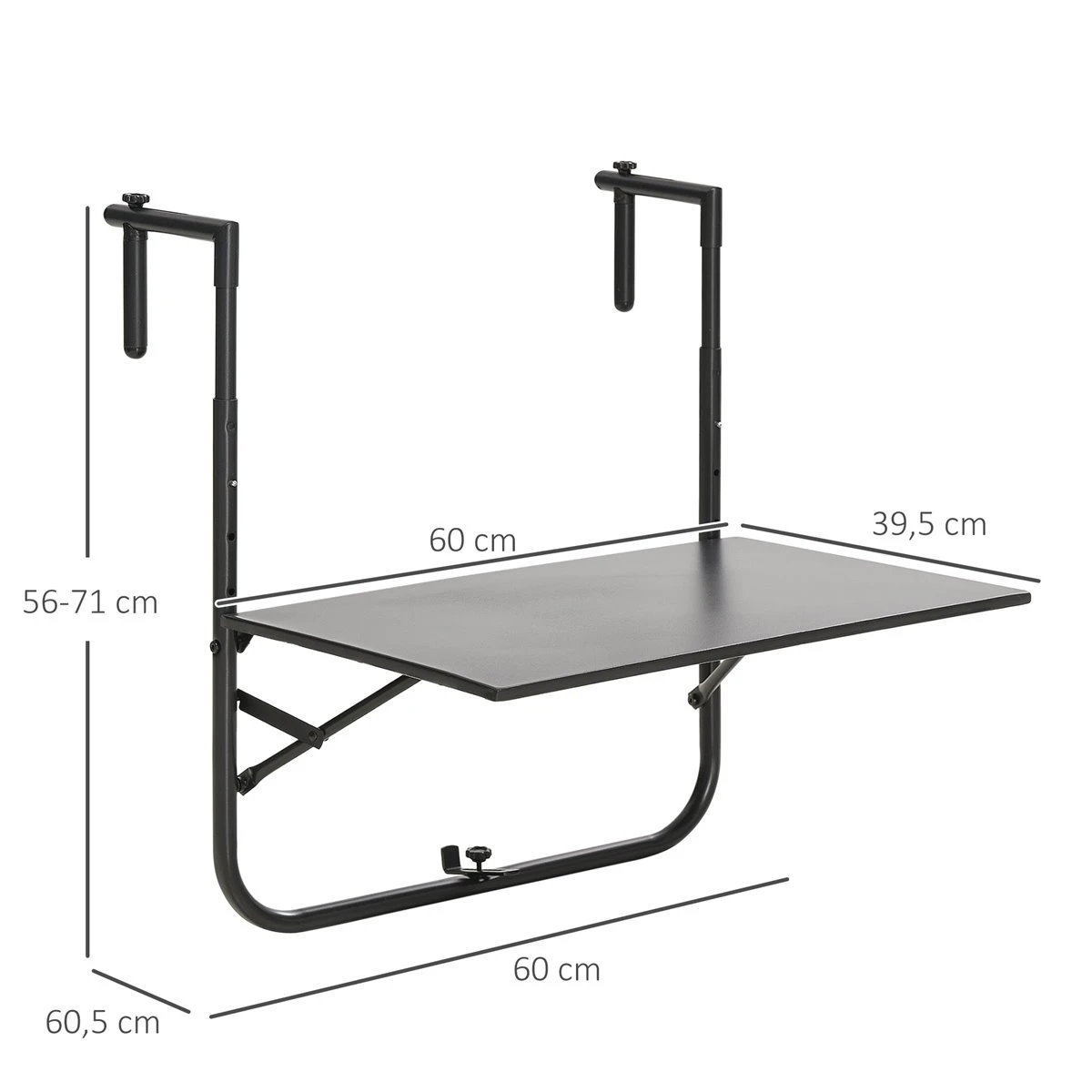 Outsunny Mesa Colgante Para Balcón Mesa De Pared De Acero Con Altura Ajustable En 4 Posiciones Carga Máx. 15 Kg Para Terraza Jardín 60x60,5x56-71 Cm Negro 5 Outsunny Mesa Colgante Para Balcón Mesa De Pared De Acero Con Altura Ajustable En 4 Posiciones Carga Máx. 15 Kg Para Terraza Jardín 60x60,5x56-71 Cm Negro - Imagen 3