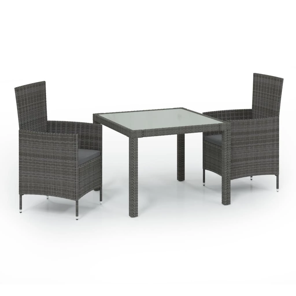 Set De Comedor De Jardín 3 Pzas Y Cojines Ratán Sintético Gris VidaXL 4 Set De Comedor De Jardín 3 Pzas Y Cojines Ratán Sintético Gris VidaXL - Imagen 2