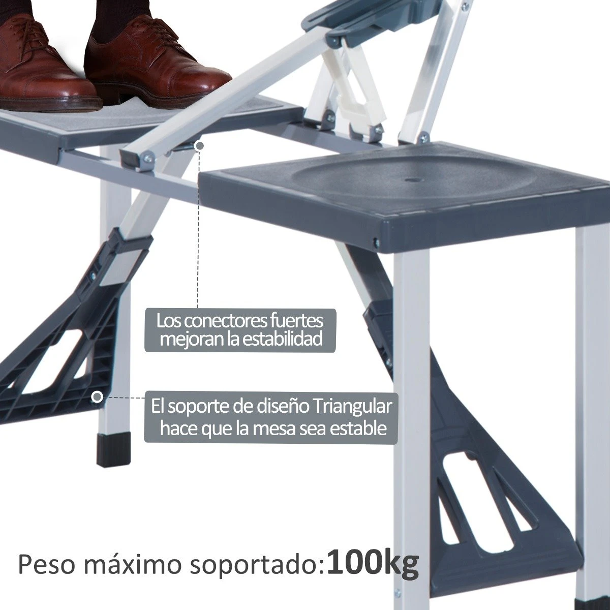 Outsunny Mesa Maleta De Camping Plegable Portátil 4 Asientos Y Agujero Sombrilla Estructura Aluminio Playa Picnic 136x84,5x66 Cm (Gris) 7 Outsunny Mesa Maleta De Camping Plegable Portátil 4 Asientos Y Agujero Sombrilla Estructura Aluminio Playa Picnic 136x84,5x66 Cm (Gris) - Imagen 5