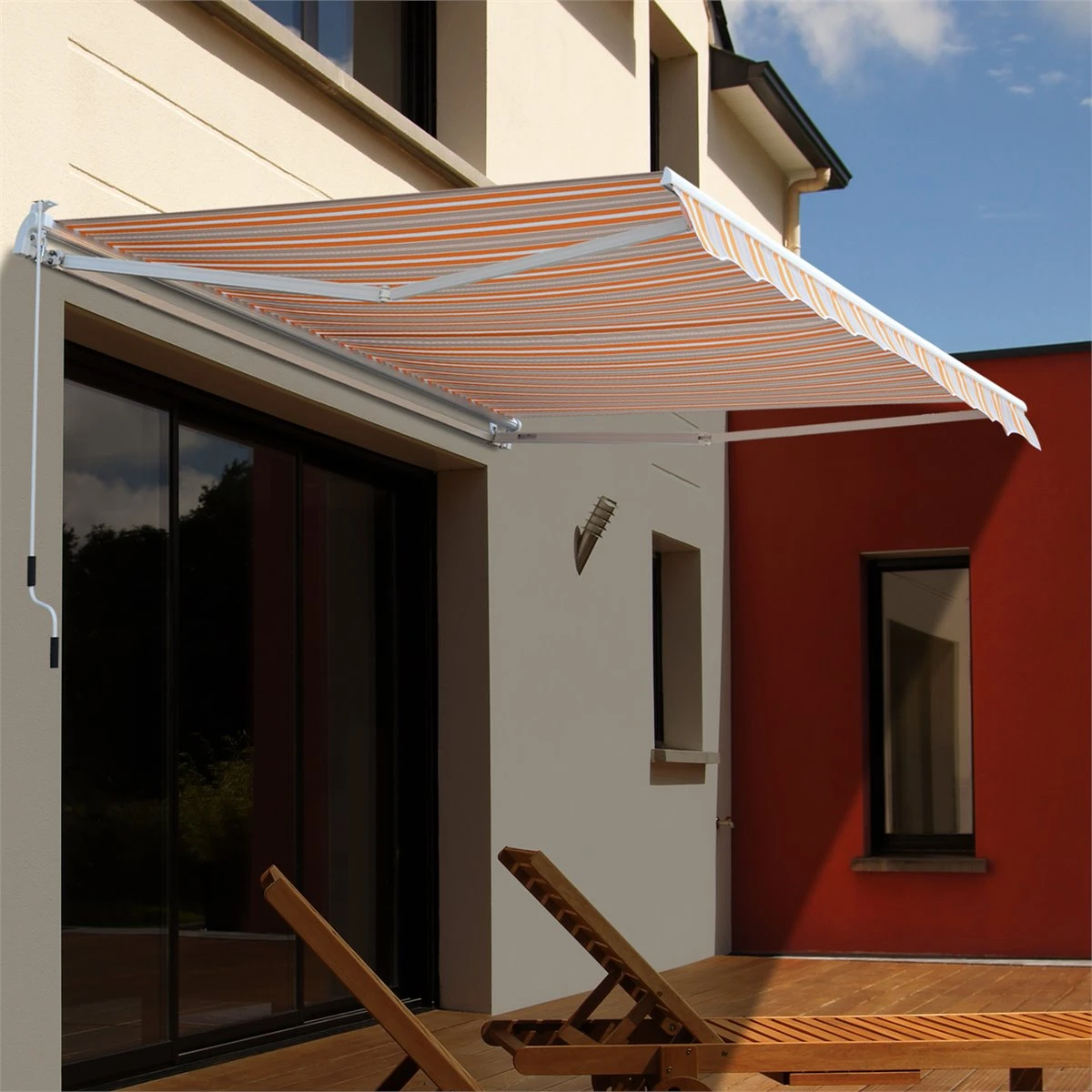 Outsunny Toldo Retráctil Con Manivela Toldo De 300x250cm Con Brazo Articulado De Aluminio Y Poliéster 280g/m² Rayas Naranja Beige Y Blanco 4 Outsunny Toldo Retráctil Con Manivela Toldo De 300x250cm Con Brazo Articulado De Aluminio Y Poliéster 280g/m² Rayas Naranja Beige Y Blanco - Imagen 2