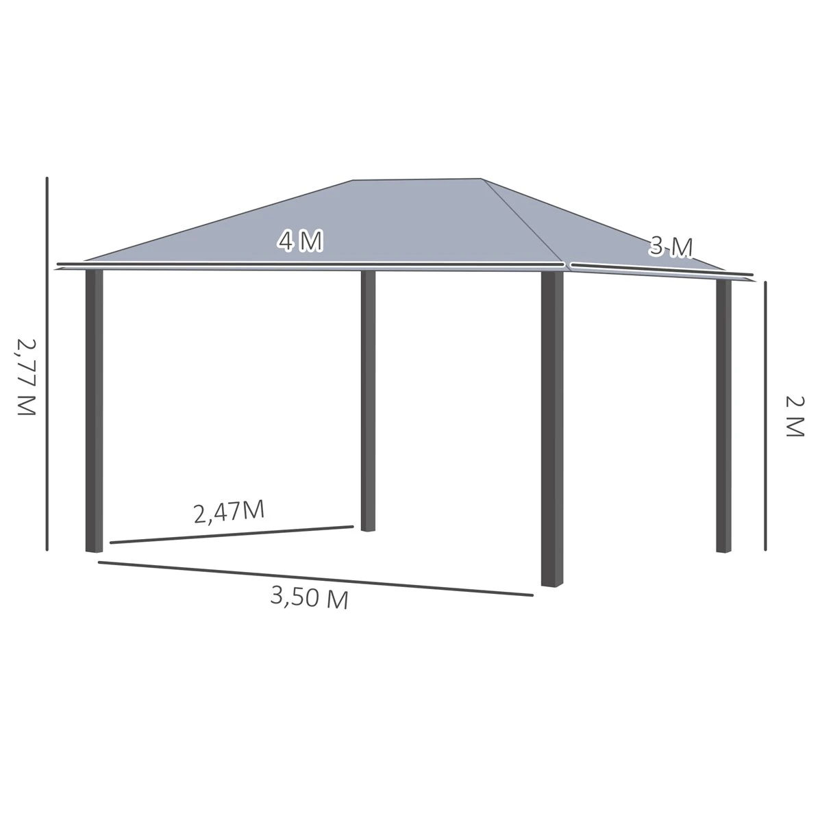 Outsunny Cenador De Jardín 4x3 M Aluminio Pabellón Para Exterior Con Techo De Policarbonato Y 4 Mosquiteras Laterales Con Cremalleras Para Fiestas Eventos Gris 5 Outsunny Cenador De Jardín 4x3 M Aluminio Pabellón Para Exterior Con Techo De Policarbonato Y 4 Mosquiteras Laterales Con Cremalleras Para Fiestas Eventos Gris - Imagen 3