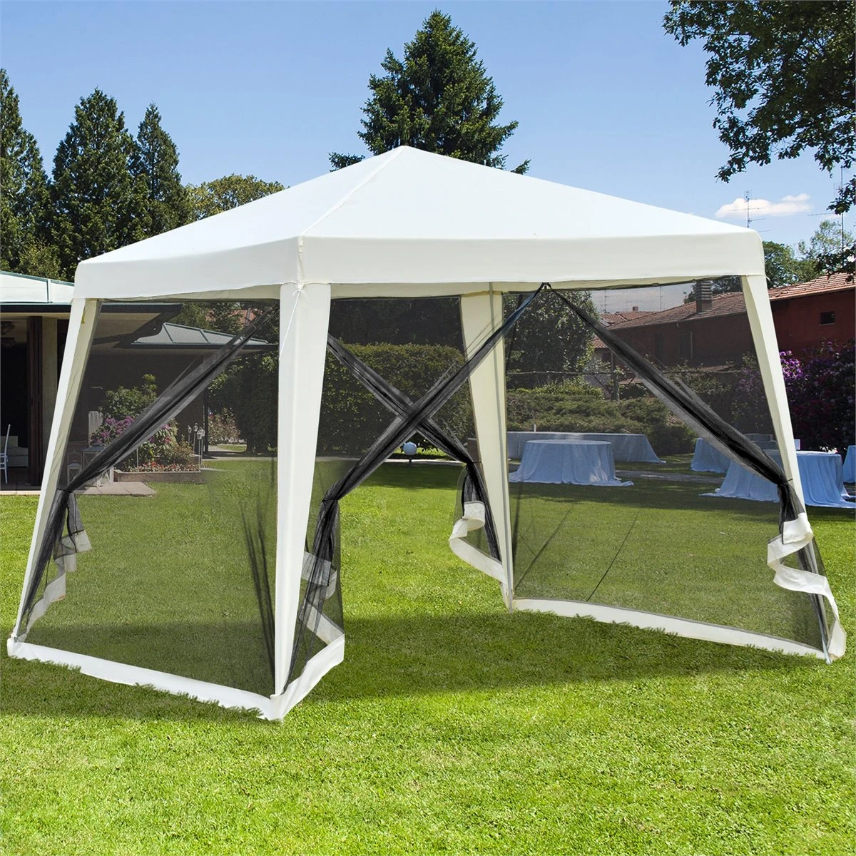 Outsunny Carpa De Jardín 3x3 M Cenador Con 4 Partes Laterales Mosquitera Con Cremallera Protección UV Para Patio Exterior Eventos Fiesta Beige 4 Outsunny Carpa De Jardín 3x3 M Cenador Con 4 Partes Laterales Mosquitera Con Cremallera Protección UV Para Patio Exterior Eventos Fiesta Beige - Imagen 2