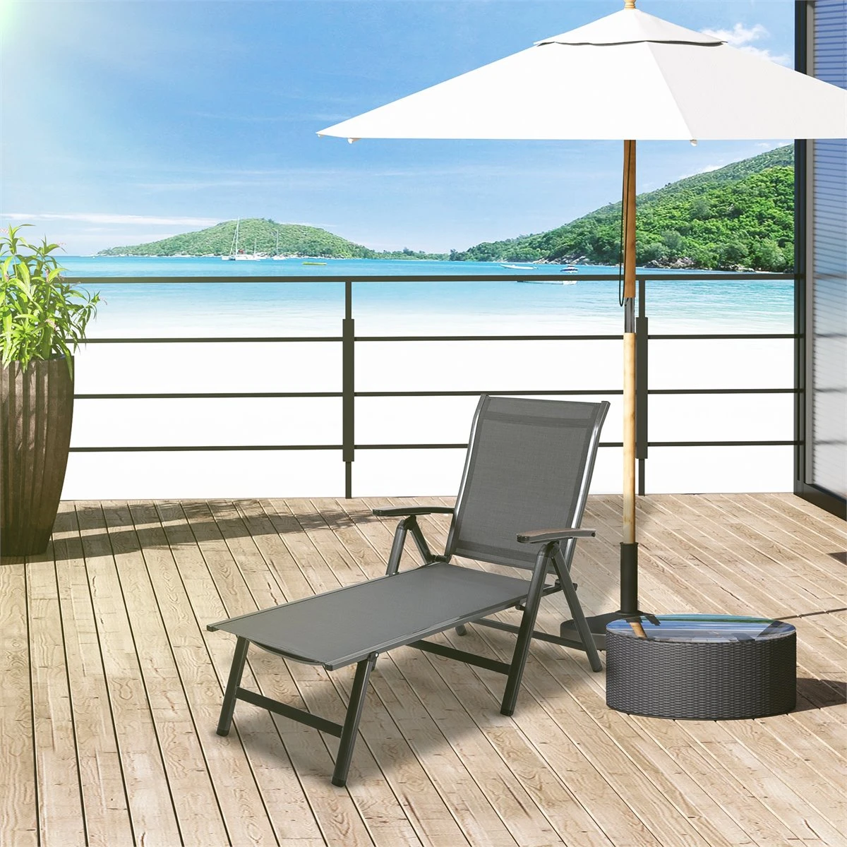 Outsunny Tumbona De Jardín Relinable Tumbona Plegable De Aluminio Con Respaldo Ajustable En 5 Posiciones Para Terraza Piscina Exterior Carga Máx. 150 Kg 69x140x107 Cm Gris 4 Outsunny Tumbona De Jardín Relinable Tumbona Plegable De Aluminio Con Respaldo Ajustable En 5 Posiciones Para Terraza Piscina Exterior Carga Máx. 150 Kg 69x140x107 Cm Gris - Imagen 2