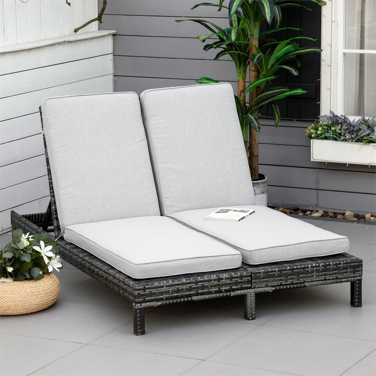 Outsunny Conjunto De 2 Cojines Para Tumbona De Exterior 183x55x7 Cm Desenfundables Lavables Y Acolchados Almohadillas De Algodón Para Sillas De Jardín Terraza Balcón Gris 4 Outsunny Conjunto De 2 Cojines Para Tumbona De Exterior 183x55x7 Cm Desenfundables Lavables Y Acolchados Almohadillas De Algodón Para Sillas De Jardín Terraza Balcón Gris - Imagen 2