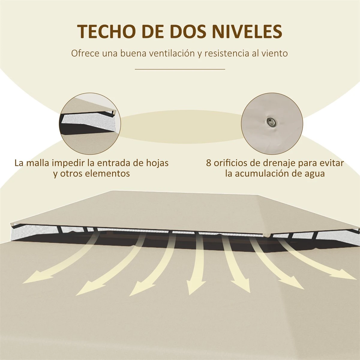 Outsunny Techo De Repuesto Para Cenador Con Doble Techo 3,9x2,9 M Cubierta De Repuesto Para Pabellón Gazebo Exterior Con 8 Orificios De Drenaje Beige 7 Outsunny Techo De Repuesto Para Cenador Con Doble Techo 3,9x2,9 M Cubierta De Repuesto Para Pabellón Gazebo Exterior Con 8 Orificios De Drenaje Beige - Imagen 5
