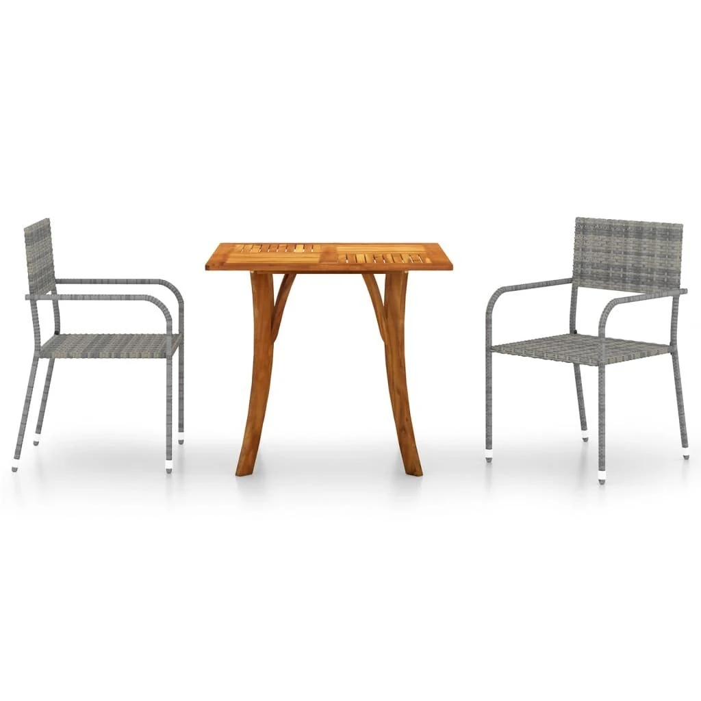 Juego De Comedor De Jardín De 3 Piezas Gris VidaXL 4 Juego De Comedor De Jardín De 3 Piezas Gris VidaXL - Imagen 2