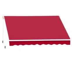 Outsunny Toldo Manual 395x245 Cm Toldo Para Patio Balcón Terraza Y Jardín Con Brazo Articulado De Aluminio Y Tela De Poliéster De 280g/m2 (Rojo)