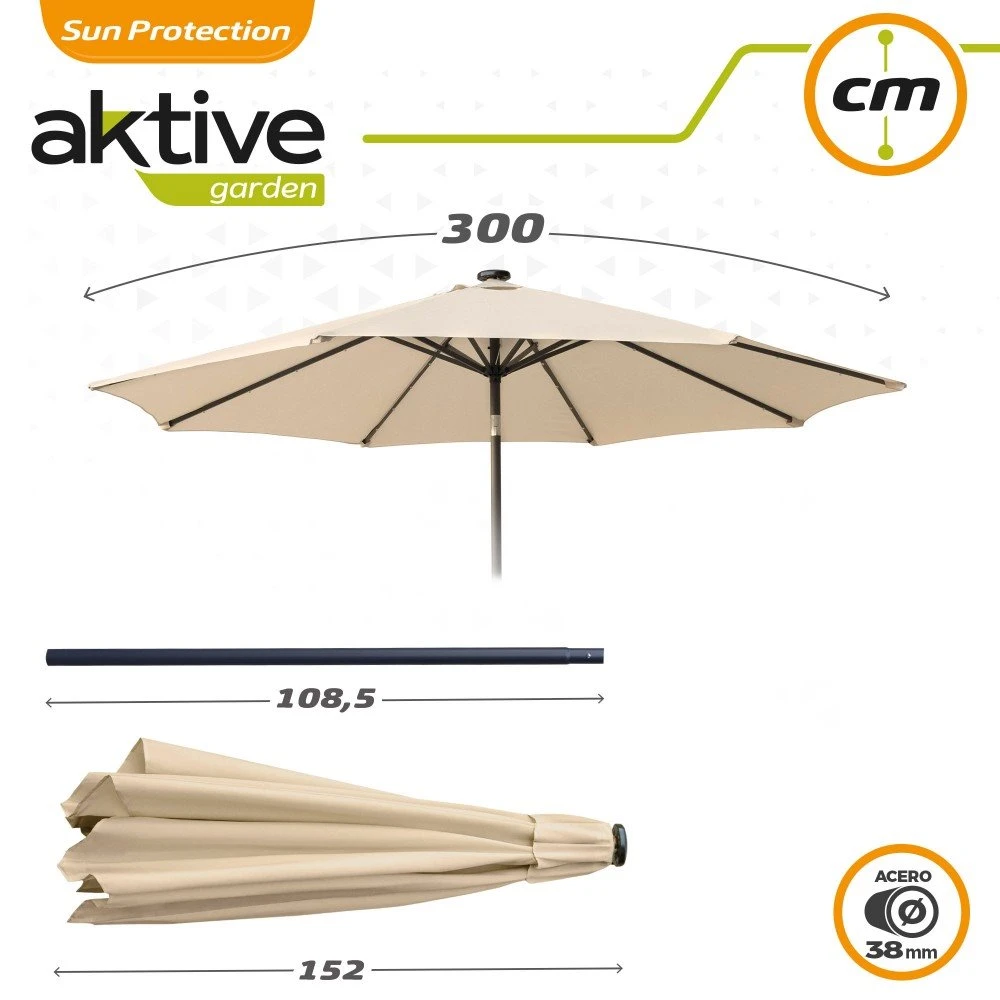 Sombrilla Para Jardín Octogonal 32 Luces LED Inclinable Aktive 9 Sombrilla Para Jardín Octogonal 32 Luces LED Inclinable Aktive - Imagen 7