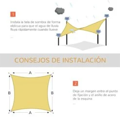 Outsunny Toldo Vela Cuadrado 3x3m Vela De Sombra Para Terraza Jardín Camping Resistente Al Agua Protección UV Poliéster Color Arena -OUTSUNNY TIENDA ebd66df9c8347da9a5c037571b3cc5ba5e6a2788 a3ac89d77a48453c9125a08cc5477b5f