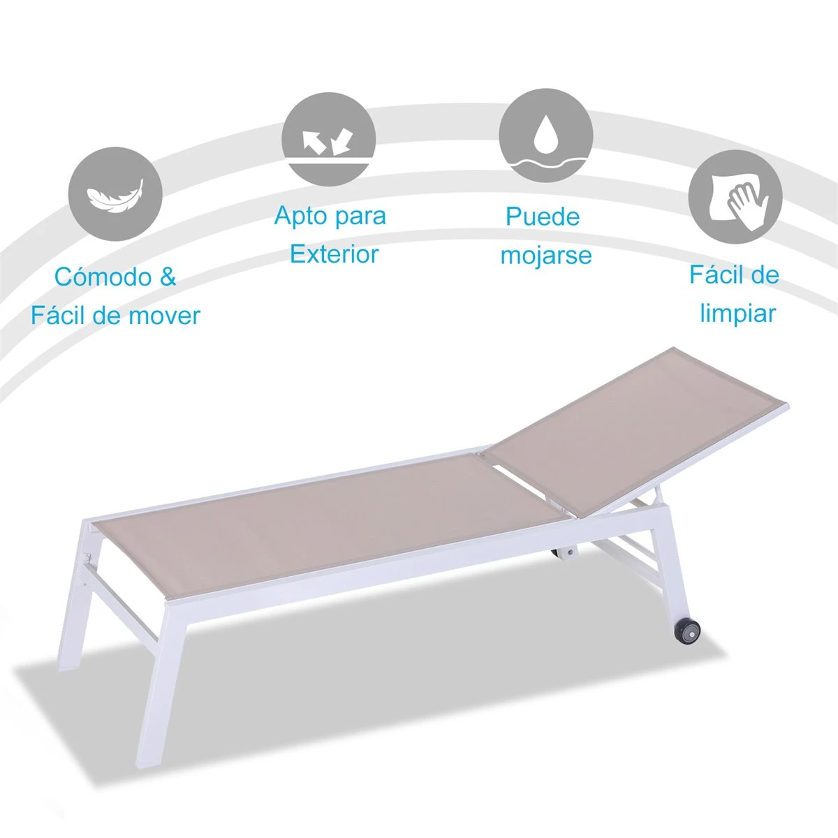 Outsunny Tumbona Multiposiciones De Jardín Con Respaldo Reclinable En 5 Posiciones De Aluminio Y Texteline Carga 160 Kg Para Patio Terraza 202x65x43 Cm Beige 10 Outsunny Tumbona Multiposiciones De Jardín Con Respaldo Reclinable En 5 Posiciones De Aluminio Y Texteline Carga 160 Kg Para Patio Terraza 202x65x43 Cm Beige - Imagen 8