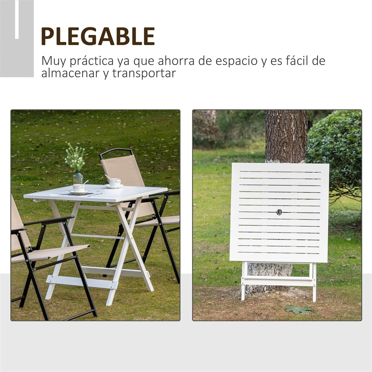 Outsunny Mesa De Jardín Plegable De Madera Maciza Con Agujero Para Sombrilla Mesa Cuadrada De Exterior Para Camping Viaje Picnic Terraza Balcón 70x70x70 Cm Blanco 6 Outsunny Mesa De Jardín Plegable De Madera Maciza Con Agujero Para Sombrilla Mesa Cuadrada De Exterior Para Camping Viaje Picnic Terraza Balcón 70x70x70 Cm Blanco - Imagen 4