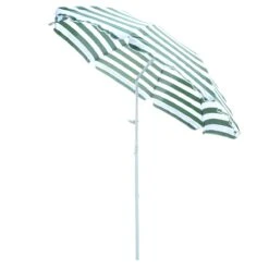 Outsunny Sombrilla De Playa Ø180 Cm Con Techo Inclinable Y Poste De Metal Protección Solar Para Jardín Terraza Exterior Rayas Verde Y Blanco