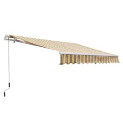 Outsunny Toldo Manual Plegable 3.5x2.5m De Aluminio Toldo Balcón Patio Terraza Con Manivela Resistente Al Agua Protección Solar UV Para Jardín Exterior Amarillo