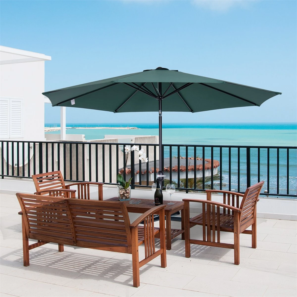Outsunny Sombrilla De Jardín Ø295x250 Cm Con Manivela Parasol Exterior Con Mecanismo De Inclinación Y Poste Desmontable De Metal Para Terraza Piscina Patio Verde 4 Outsunny Sombrilla De Jardín Ø295x250 Cm Con Manivela Parasol Exterior Con Mecanismo De Inclinación Y Poste Desmontable De Metal Para Terraza Piscina Patio Verde - Imagen 2
