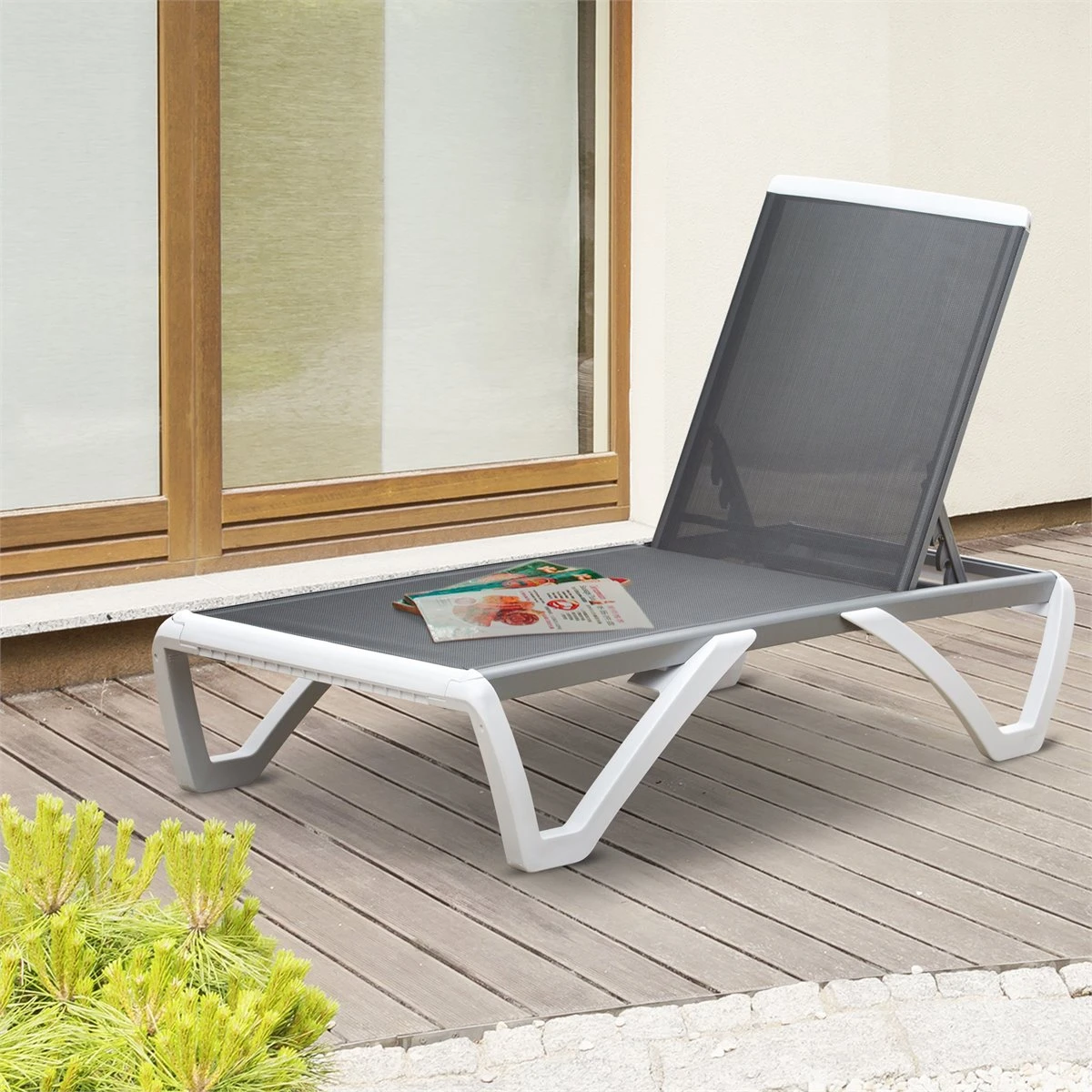 Outsunny Tumbona Reclinable De Jardín Con Ruedas Y Respaldo Ajustable En 5 Niveles Sillón Relax De Aluminio Para Terraza Balcón Piscina 170x67,5x95 Cm Gris Blanco 4 Outsunny Tumbona Reclinable De Jardín Con Ruedas Y Respaldo Ajustable En 5 Niveles Sillón Relax De Aluminio Para Terraza Balcón Piscina 170x67,5x95 Cm Gris Blanco - Imagen 2
