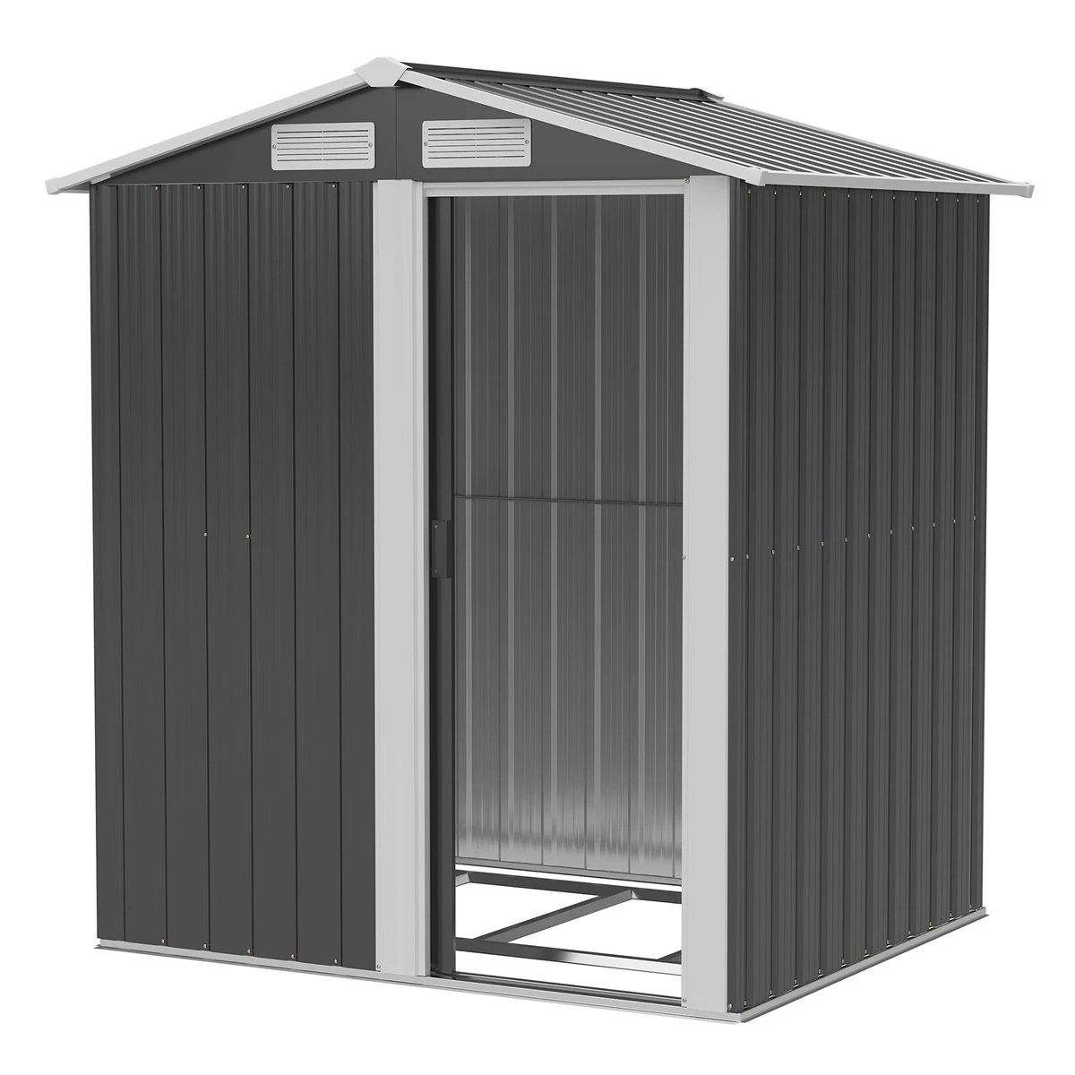 Outsunny Caseta De Jardín De 2 M² 152x132x188 Cm Cobertizo Exterior De Acero Galvanizado Con Puerta Corredera Y Ventilaciones Para Almacenamiento De Herramientas Base Incluida Gris 3 Outsunny Caseta De Jardín De 2 M² 152x132x188 Cm Cobertizo Exterior De Acero Galvanizado Con Puerta Corredera Y Ventilaciones Para Almacenamiento De Herramientas Base Incluida Gris