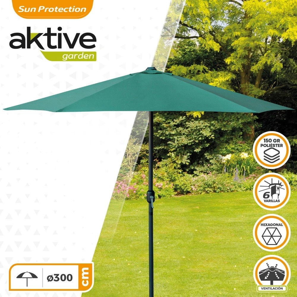 Parasol Hexagonal D300 Cm Color Verde Aktive Garden 4 Parasol Hexagonal D300 Cm Color Verde Aktive Garden - Imagen 2