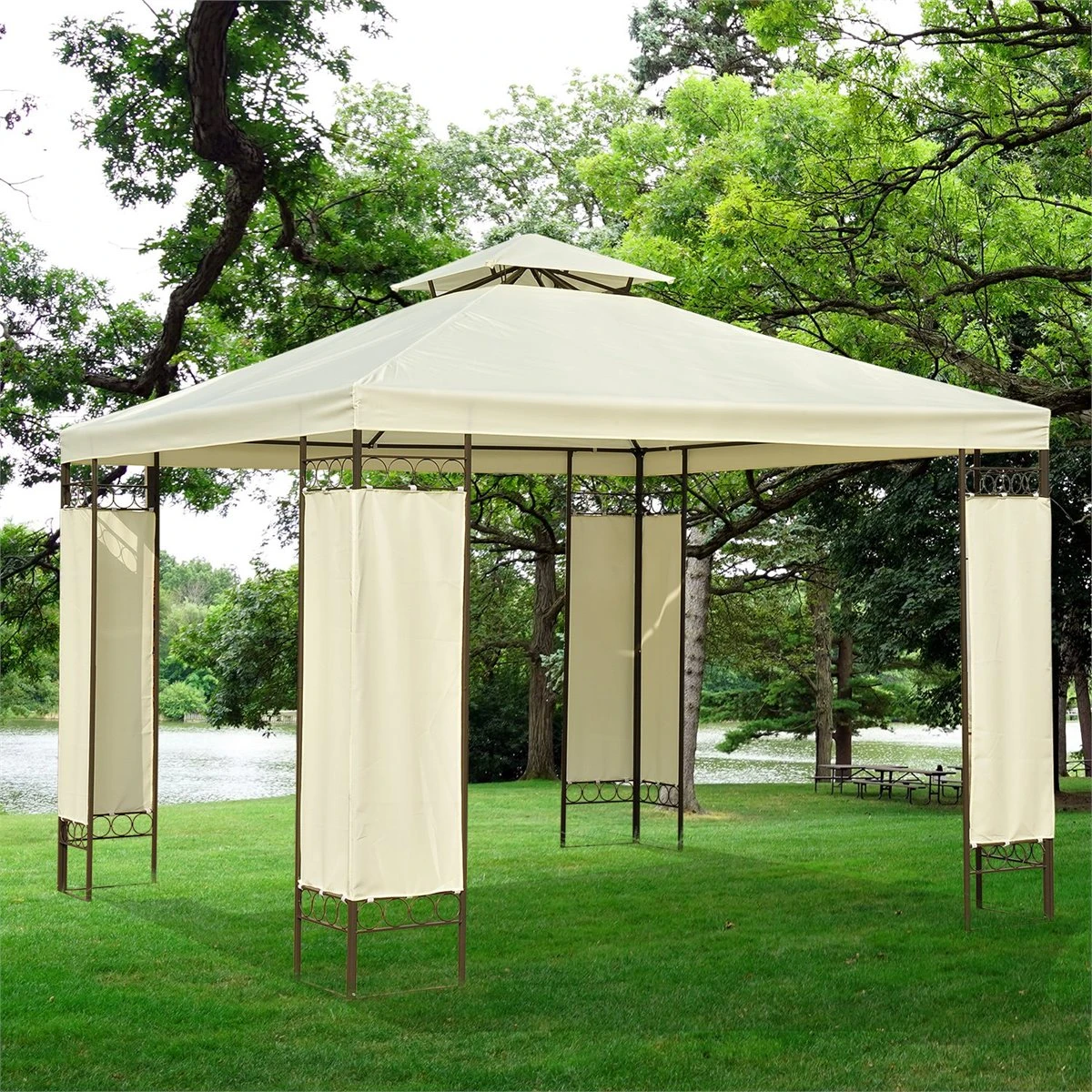 Outsunny Carpa 3x3m Con Techo Ventilador Postes De Acero Estable Para Exteriores Patio Jardín Pabellón Cenador Estructura Metálica Color Crema 4 Outsunny Carpa 3x3m Con Techo Ventilador Postes De Acero Estable Para Exteriores Patio Jardín Pabellón Cenador Estructura Metálica Color Crema - Imagen 2