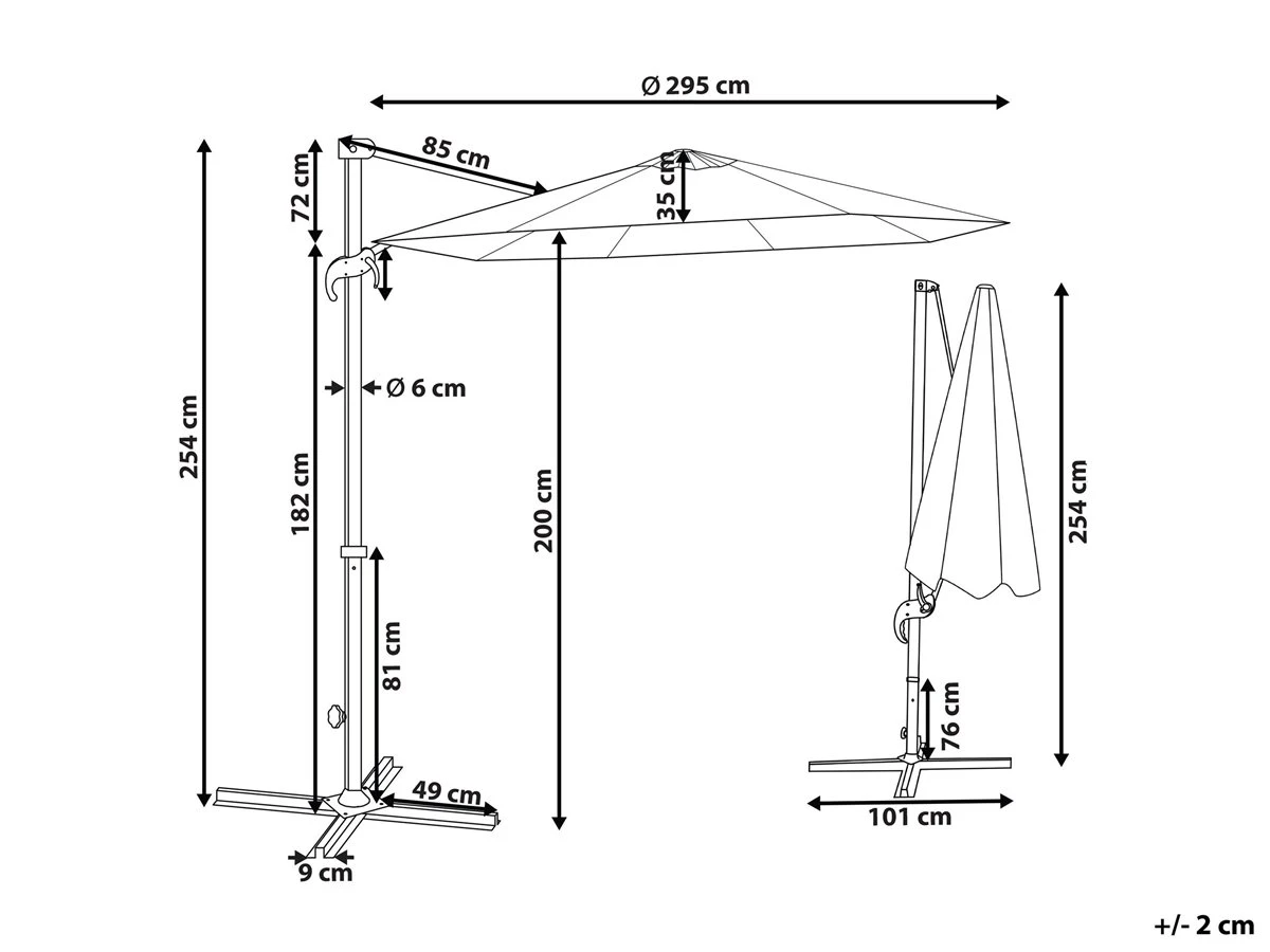 Sombrilla Voladiza De Poliéster Gris Pardo/blanco 295 Cm SAVONA II 5 Sombrilla Voladiza De Poliéster Gris Pardo/blanco 295 Cm SAVONA II - Imagen 3