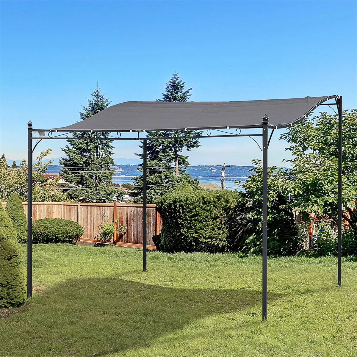 Outsunny Pérgola De Jardín 3x3 M Cenador Con Toldo Y 8 Orificios De Drenaje Para Patio Terraza Metal Y Poliéster 180 G/m² Resistente Gris 9 Outsunny Pérgola De Jardín 3x3 M Cenador Con Toldo Y 8 Orificios De Drenaje Para Patio Terraza Metal Y Poliéster 180 G/m² Resistente Gris - Imagen 7