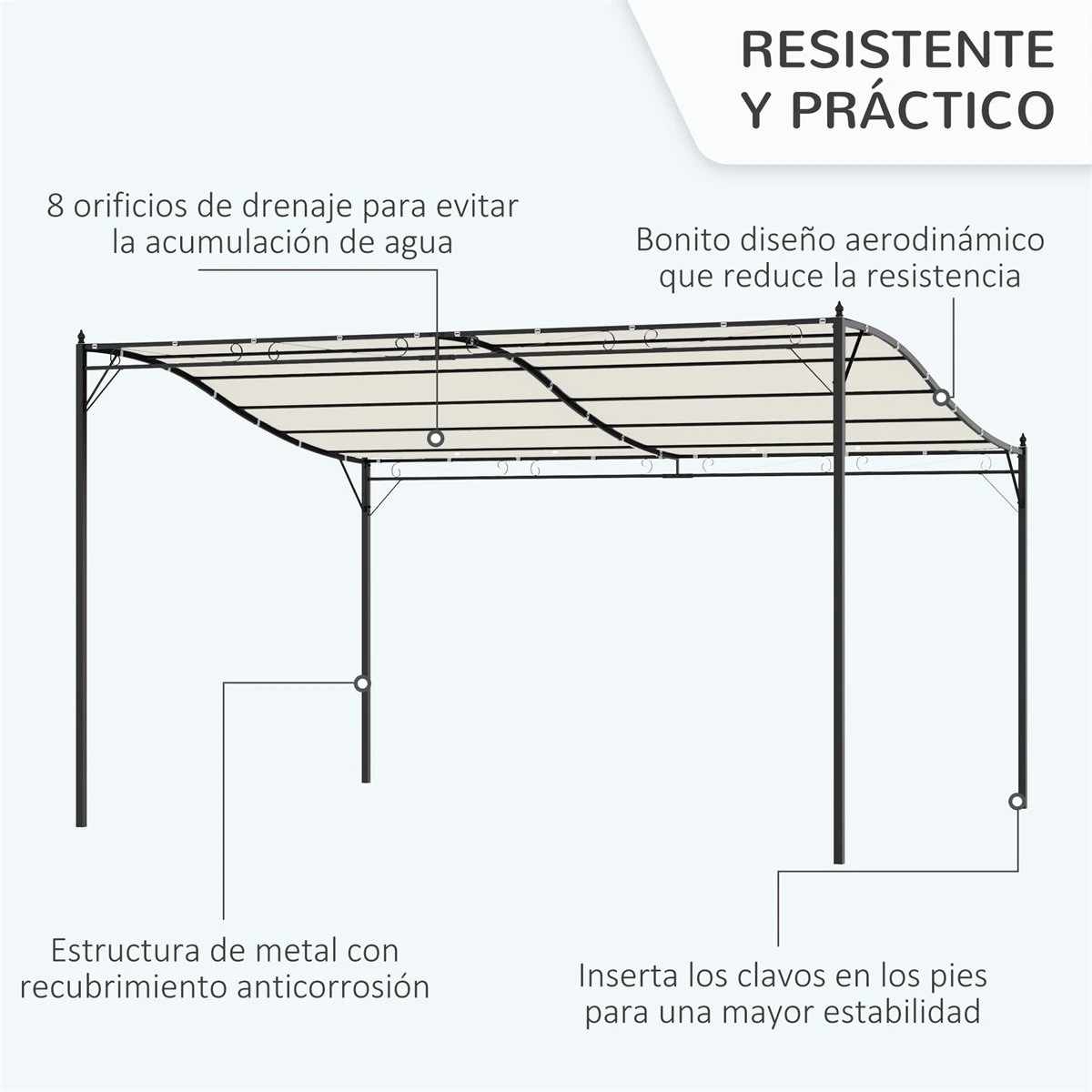 Outsunny Pérgola De Jardín 4x3 M Cenador Montado En Pared Con Toldo Y 4 Orificios De Drenaje Marco De Metal Y Poliéster 180 G/m² Para Patio Terraza Crema 6 Outsunny Pérgola De Jardín 4x3 M Cenador Montado En Pared Con Toldo Y 4 Orificios De Drenaje Marco De Metal Y Poliéster 180 G/m² Para Patio Terraza Crema - Imagen 4