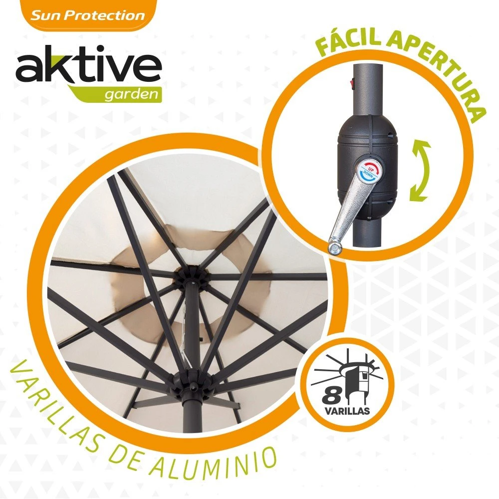 Sombrilla Para Jardín Octogonal 32 Luces LED Inclinable Aktive 7 Sombrilla Para Jardín Octogonal 32 Luces LED Inclinable Aktive - Imagen 5