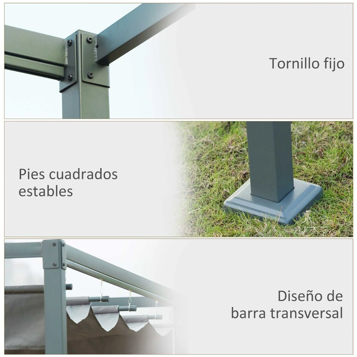 Outsunny Pérgola 3x2 M Cenador De Jardín Con Techo Retráctil De Poliéster Con Recubrimiento Resistente Para Celebraciones Fiestas Bodas Gris 8 Outsunny Pérgola 3x2 M Cenador De Jardín Con Techo Retráctil De Poliéster Con Recubrimiento Resistente Para Celebraciones Fiestas Bodas Gris - Imagen 6