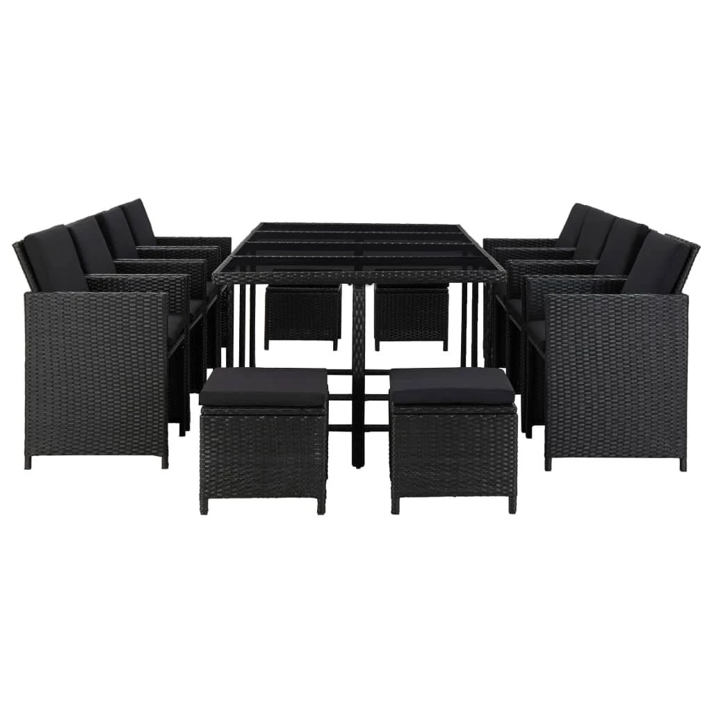 Set Comedor De Jardín 13 Piezas Y Cojines Ratán Sintético Negro VidaXL 4 Set Comedor De Jardín 13 Piezas Y Cojines Ratán Sintético Negro VidaXL - Imagen 2