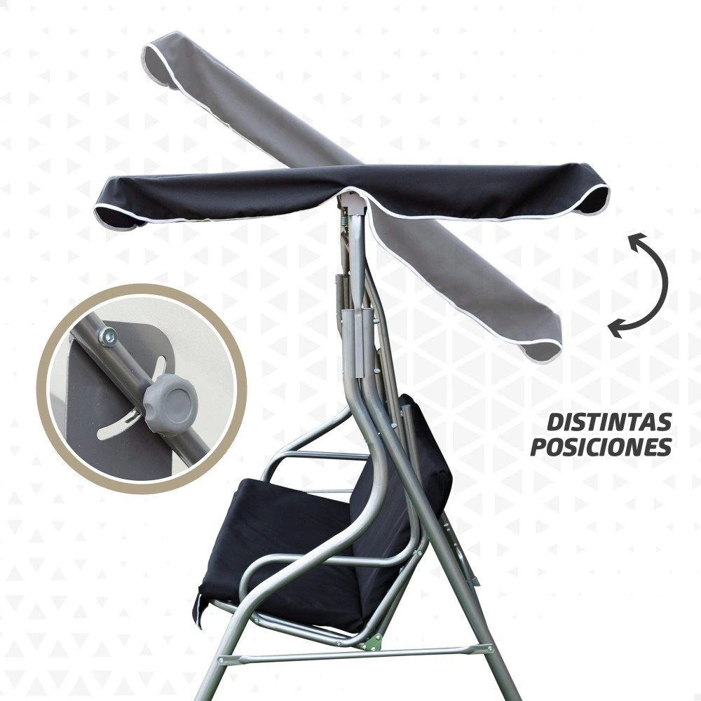 Balancín Para Jardín Negro C/toldo Inclinable 3 Plazas Aktive 5 Balancín Para Jardín Negro C/toldo Inclinable 3 Plazas Aktive - Imagen 3