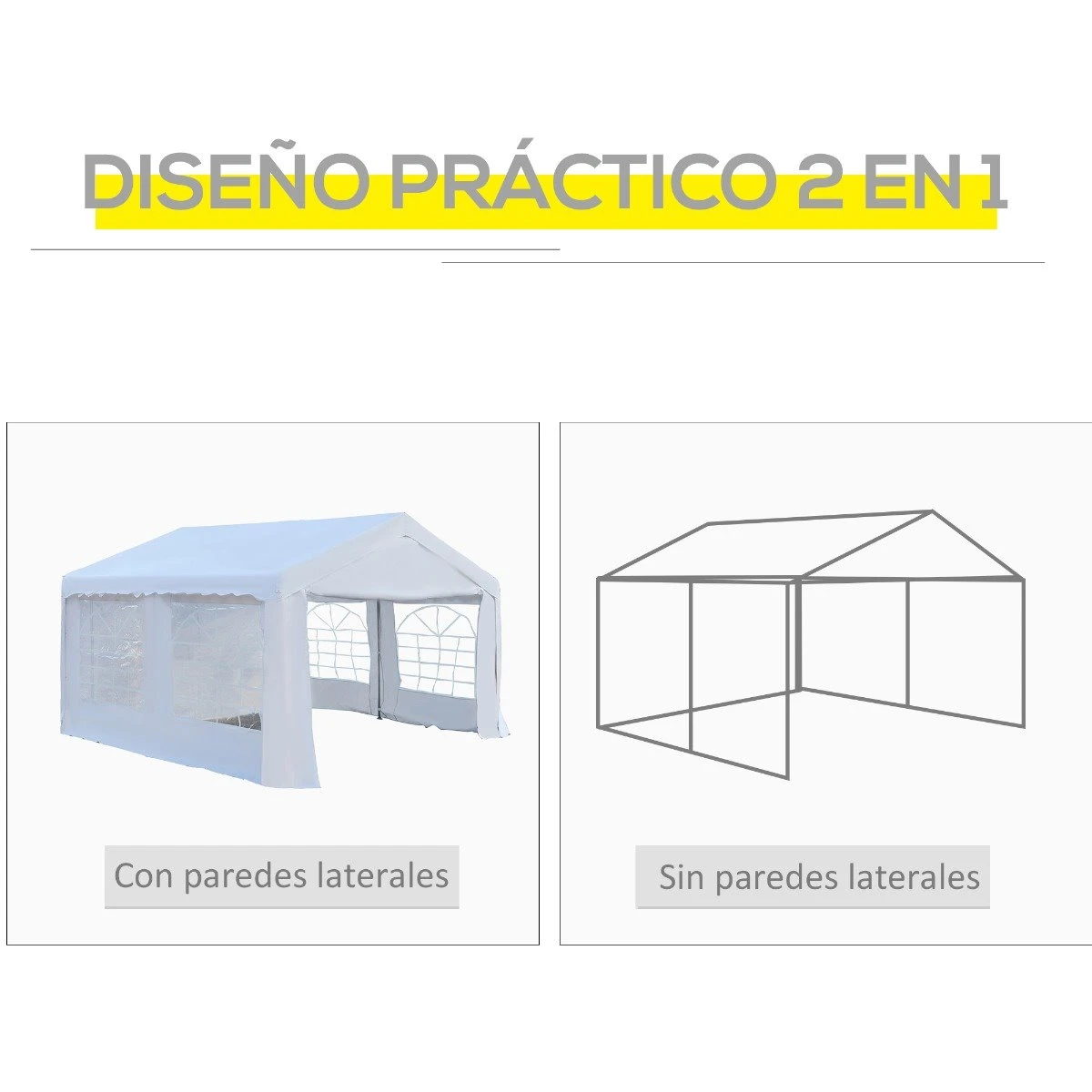 Outsunny Carpa De Jardín Cochera Gazebo 4x4m Pergola Cenador Pabellón 4 Paneles Laterales 4 Ventanas Para Fiesta Eventos Bodas Acero PE Blanco 9 Outsunny Carpa De Jardín Cochera Gazebo 4x4m Pergola Cenador Pabellón 4 Paneles Laterales 4 Ventanas Para Fiesta Eventos Bodas Acero PE Blanco - Imagen 7