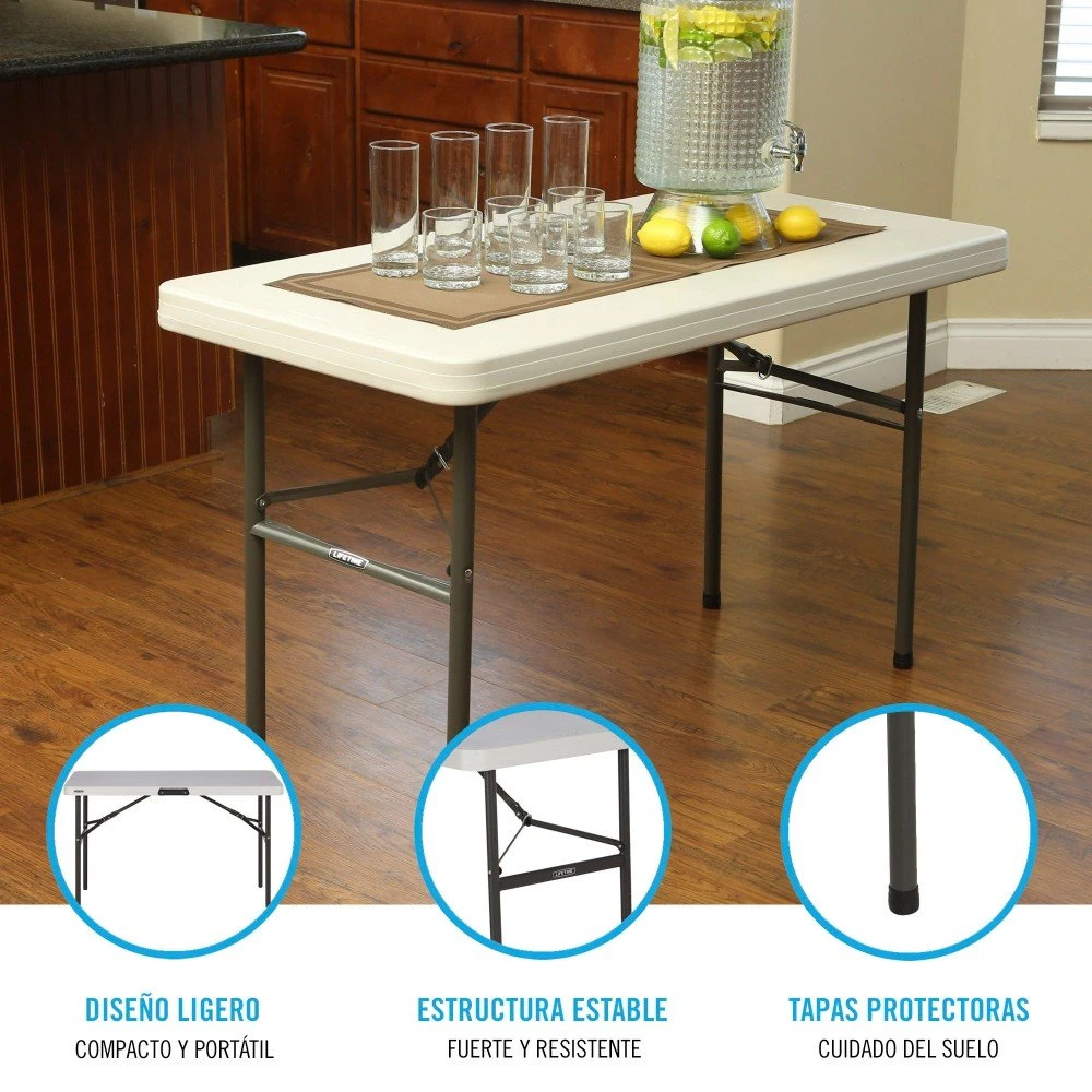Mesa Patas Plegables Rectangular Crema LIFETIME 122 X 61 X 74 Cm 5 Mesa Patas Plegables Rectangular Crema LIFETIME 122 X 61 X 74 Cm - Imagen 3