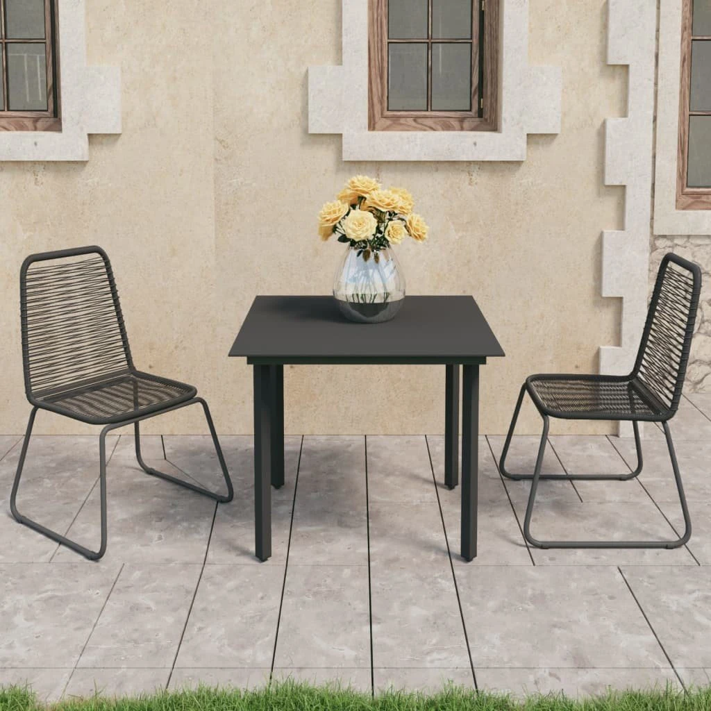 Set De Comedor De Jardín De 3 Piezas PVC Ratán Negro VidaXL 5 Set De Comedor De Jardín De 3 Piezas PVC Ratán Negro VidaXL - Imagen 3