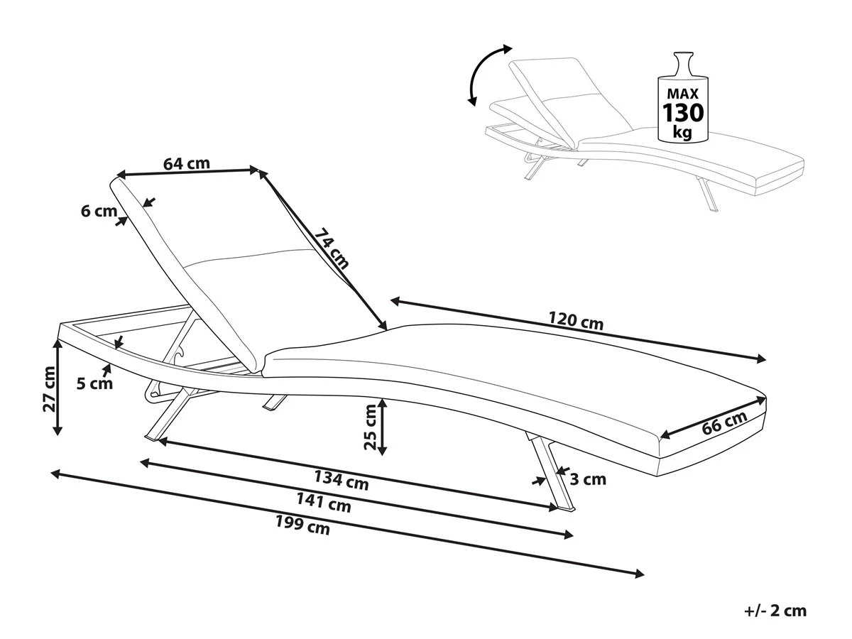 Tumbona Reclinable De Metal/textil Trenzado Gris Oscuro AMELIA 5 Tumbona Reclinable De Metal/textil Trenzado Gris Oscuro AMELIA - Imagen 3