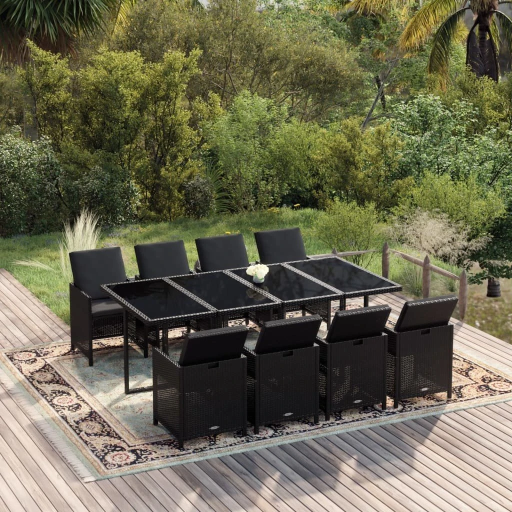 Set De Comedor Jardín 9 Pzas Con Cojines Ratán Sintético Negro VidaXL 3 Set De Comedor Jardín 9 Pzas Con Cojines Ratán Sintético Negro VidaXL