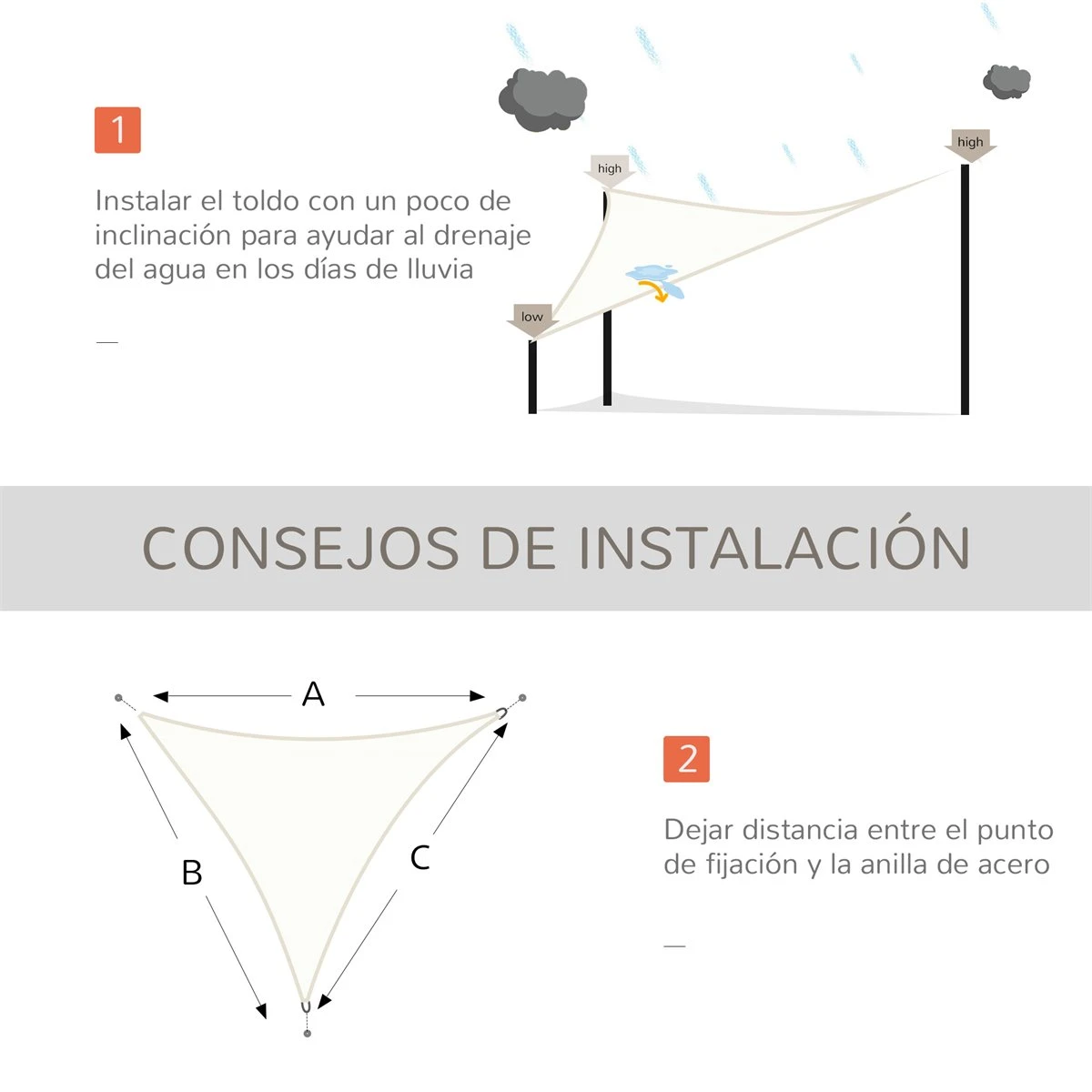 Outsunny Toldo Vela Color Crema Sombrilla Parasol Triangulo Tela De Poliéster Jardin Playa Camping Sombra (varios Colores Y Medidas), Medida 3x3x3 Metros, Color Crema 8 Outsunny Toldo Vela Color Crema Sombrilla Parasol Triangulo Tela De Poliéster Jardin Playa Camping Sombra (varios Colores Y Medidas), Medida 3x3x3 Metros, Color Crema - Imagen 6