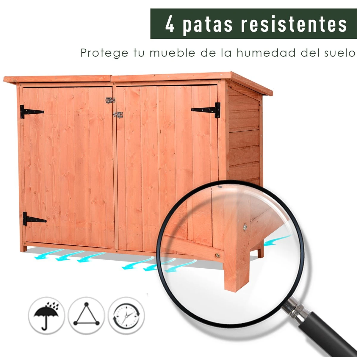 Outsunny Armario De Jardín De Madera 128x49x91 Cm Cobertizo Para Almacenaje De Herramientas Con Techo Asfáltico 2 Niveles Y 2 Puertas Con Cerraduras Para Exterior Terraza Natural 9 Outsunny Armario De Jardín De Madera 128x49x91 Cm Cobertizo Para Almacenaje De Herramientas Con Techo Asfáltico 2 Niveles Y 2 Puertas Con Cerraduras Para Exterior Terraza Natural - Imagen 7