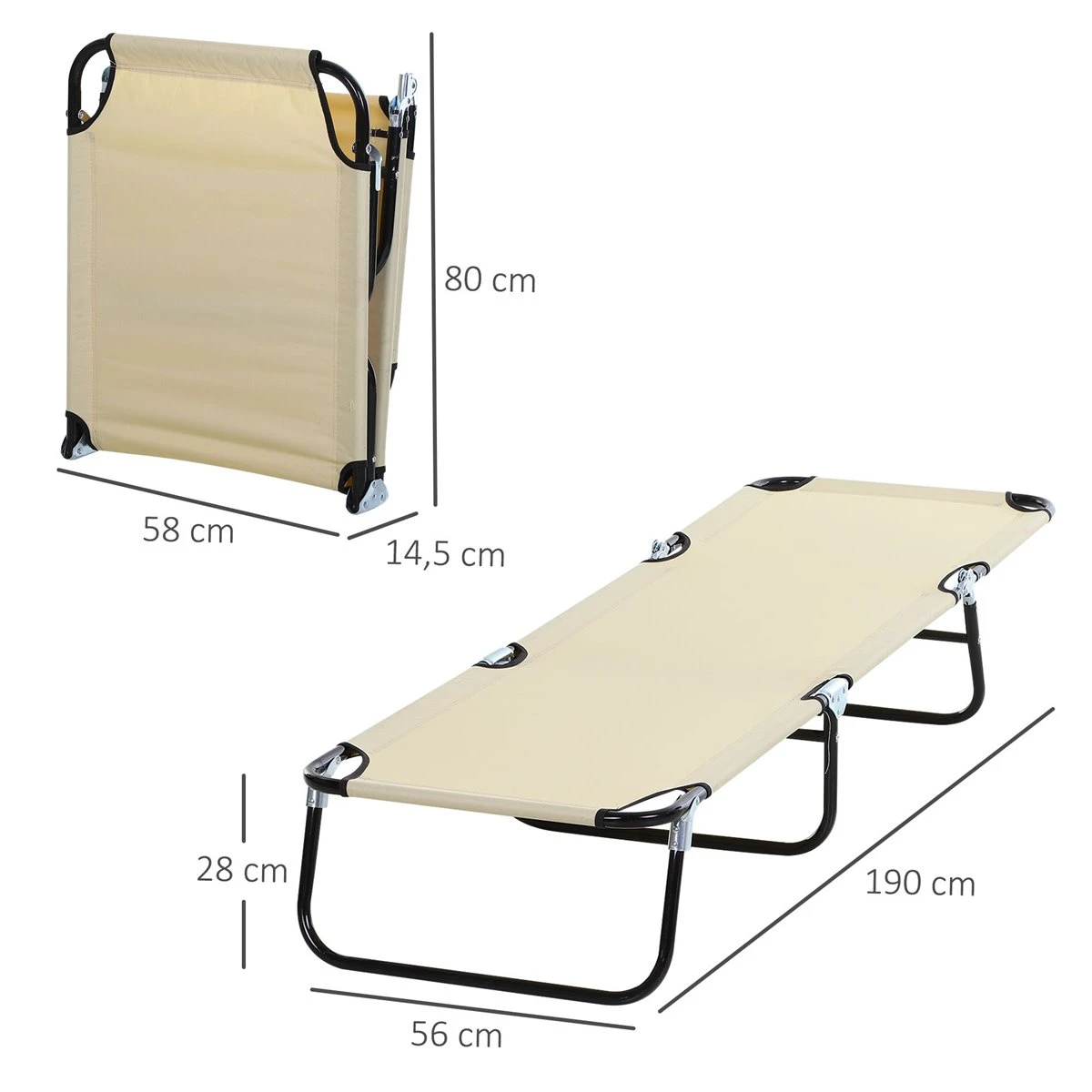Outsunny Tumbona Plegable Reclinable Con Ángulo Ajustable De 5 Posiciones Para Jardín Exterior Piscina Terraza Camping Carga 120 Kg 190x56x28 Cm Beige 5 Outsunny Tumbona Plegable Reclinable Con Ángulo Ajustable De 5 Posiciones Para Jardín Exterior Piscina Terraza Camping Carga 120 Kg 190x56x28 Cm Beige - Imagen 3