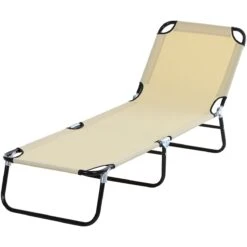 Outsunny Tumbona Plegable Reclinable Con Ángulo Ajustable De 5 Posiciones Para Jardín Exterior Piscina Terraza Camping Carga 120 Kg 190x56x28 Cm Beige