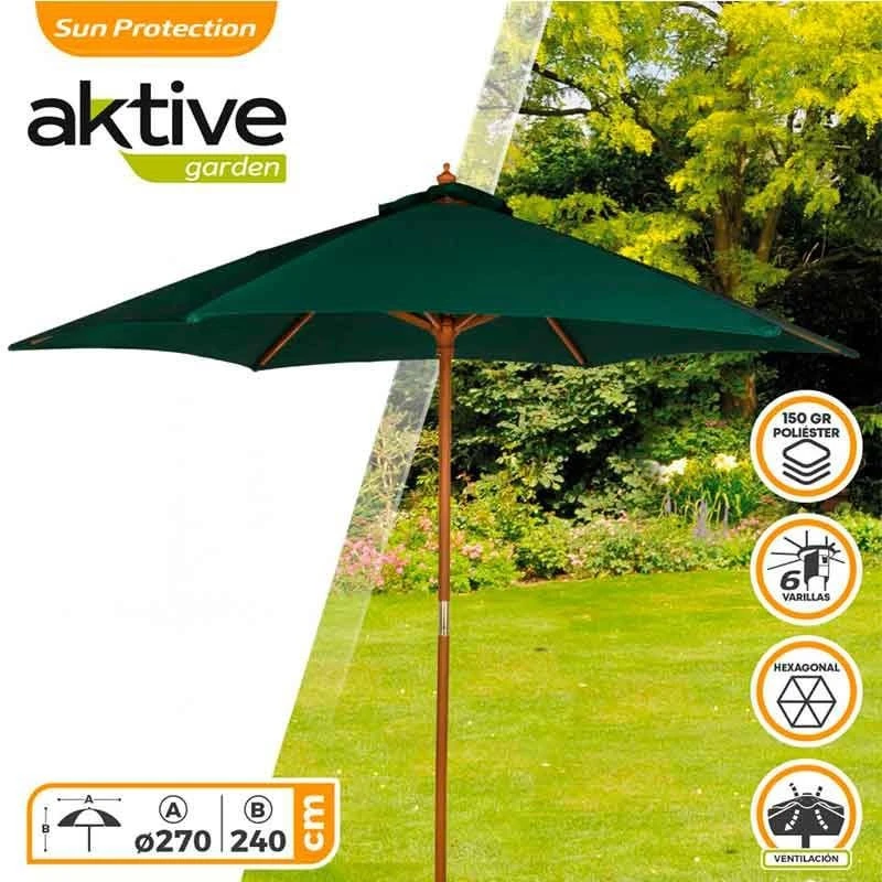 Sombrilla Aktive 270 X 240 X 270 Cm Ø 270 Cm Madera Verde 4 Sombrilla Aktive 270 X 240 X 270 Cm Ø 270 Cm Madera Verde - Imagen 2
