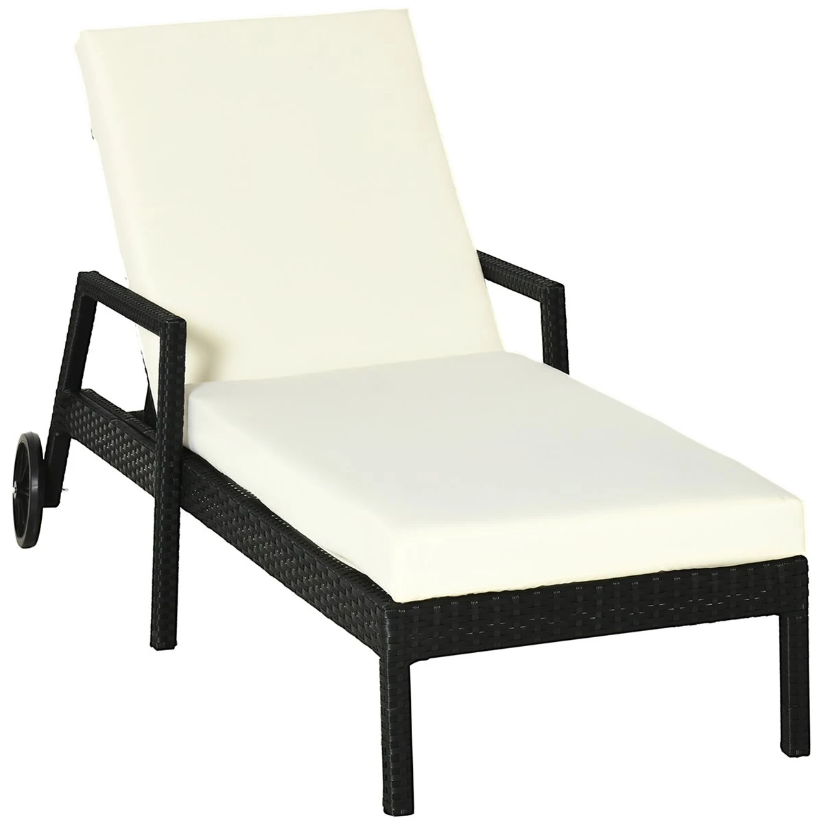 Outsunny Tumbona De Ratán De Jardín Con Cojines Acolchados Respaldo Ajustable En 5 Posiciones 2 Ruedas Y Tela Extraíble Lavable 67x196x96 Cm Negro 3 Outsunny Tumbona De Ratán De Jardín Con Cojines Acolchados Respaldo Ajustable En 5 Posiciones 2 Ruedas Y Tela Extraíble Lavable 67x196x96 Cm Negro